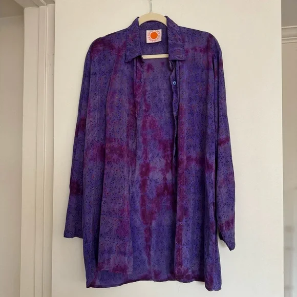 Sunchasers silk top purple tie dye paisley - Picture 1 of 5